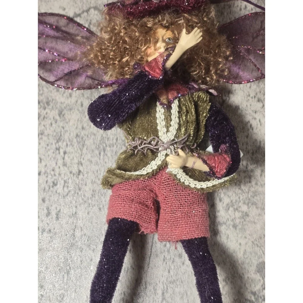 Vintage Mark Roberts Style Poseable Fairy Elf Doll Shelf Sitter Velvet Wings 16”